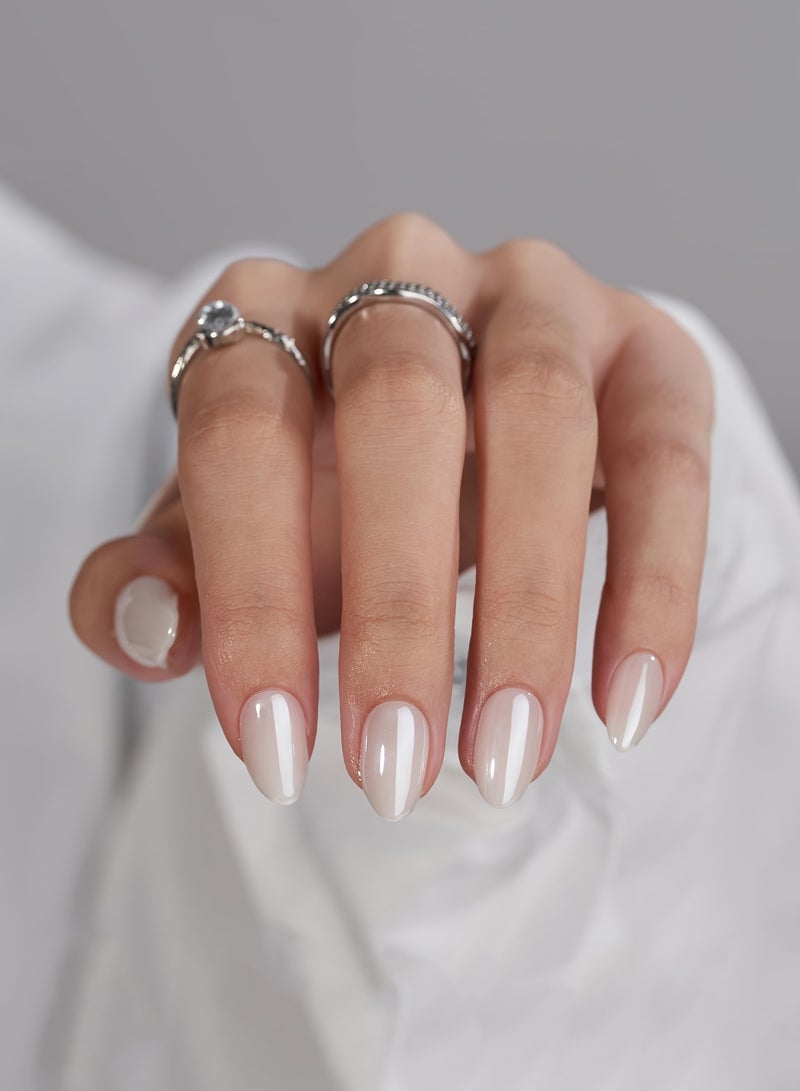 Umiwin 30 Pcs Milky White Press on Nails, Short Square Glossy Fake Nails, Full Cover Reusable Stick on Nails for Women, Natural Daily Wear, Bridal Wedding, Party & Eid - Image 3