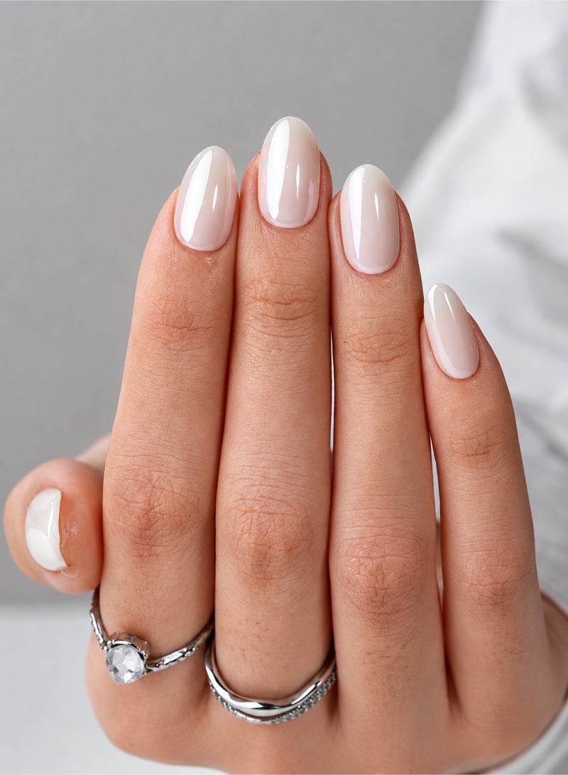 Umiwin 30 Pcs Milky White Press on Nails, Short Square Glossy Fake Nails, Full Cover Reusable Stick on Nails for Women, Natural Daily Wear, Bridal Wedding, Party & Eid - Image 2