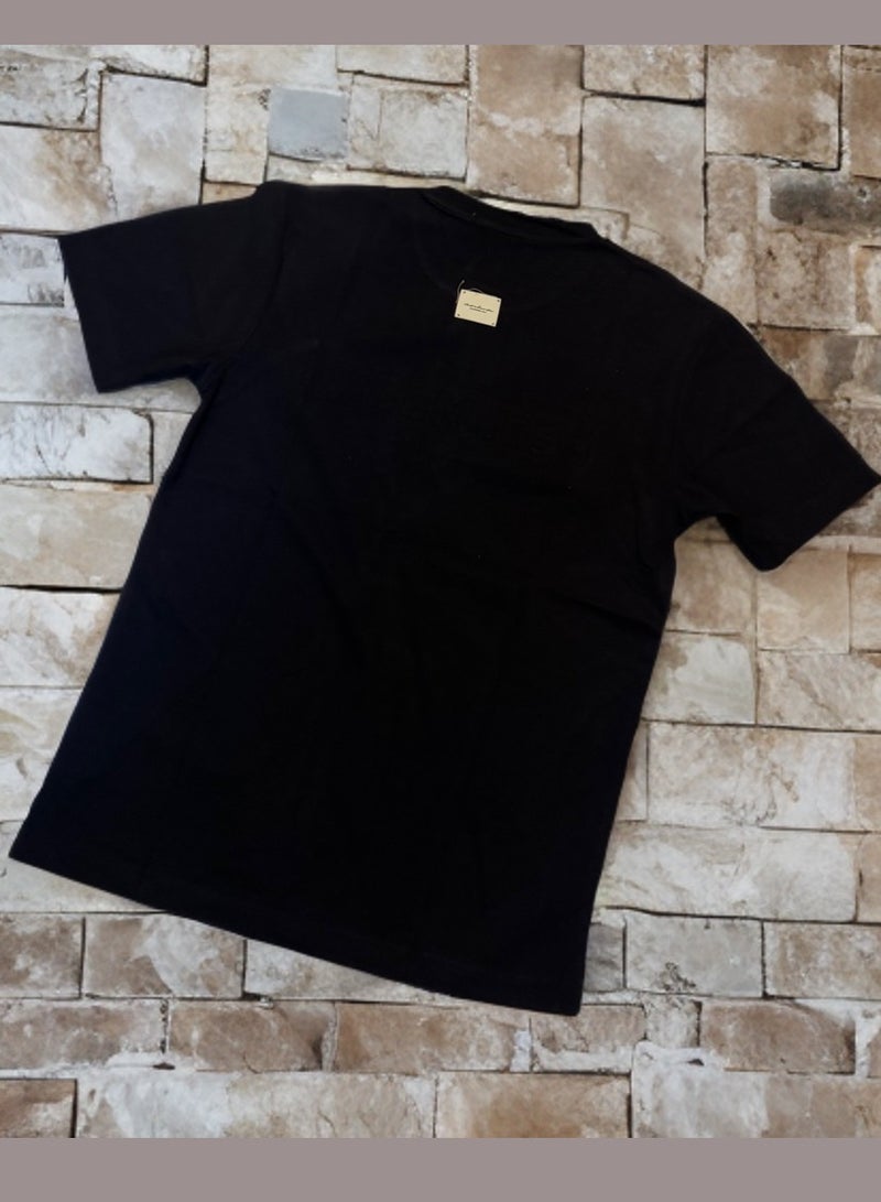 Real Madrid Front Text Printed Mens Cotton Summer Casual Tshirt Black, Black Mens Real Madrid Tshirts - Image 2