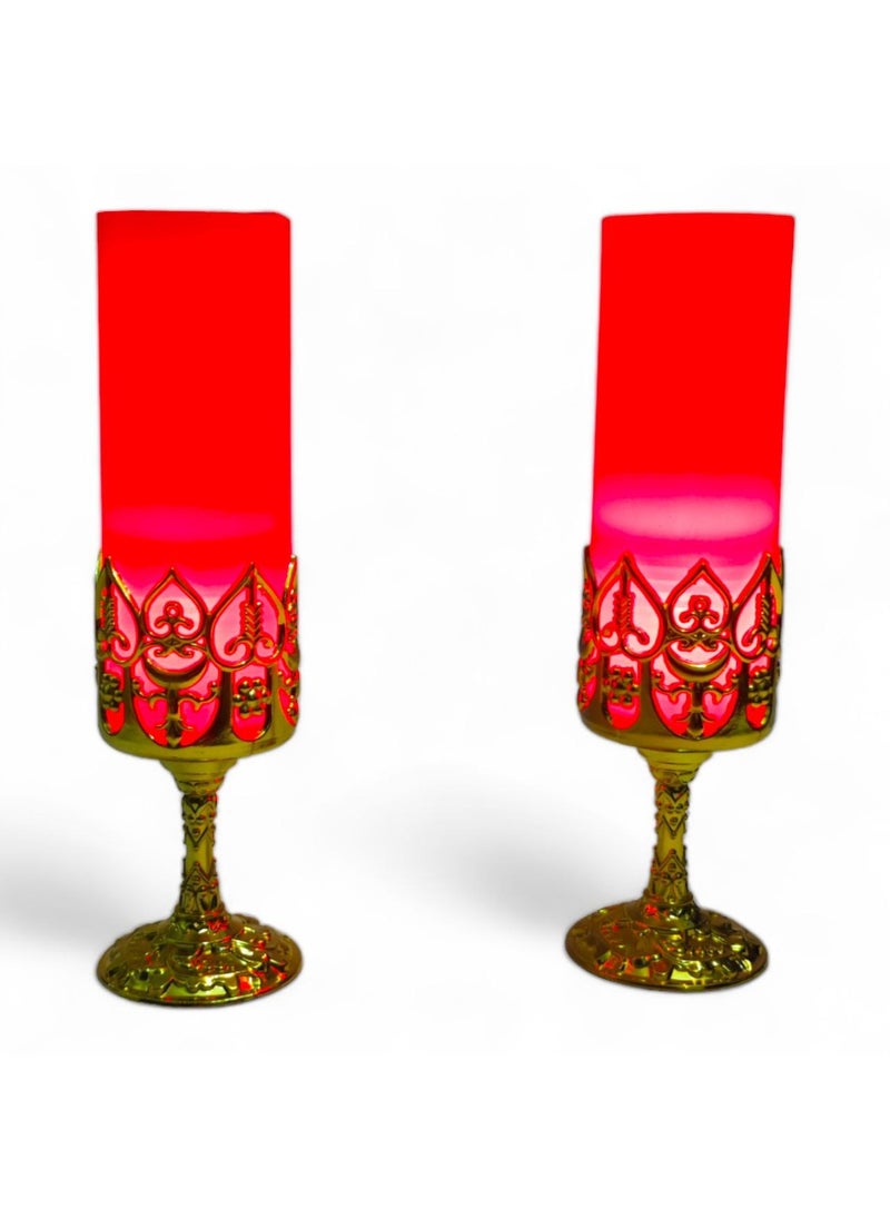 Generic - Battery Operated Light Candles with Gold Holder Set of 2, Romantic LED Light Up Candles Smokeless Aromatic Candles Decorative Candles for Home Office Special Events (Red) - Image 1