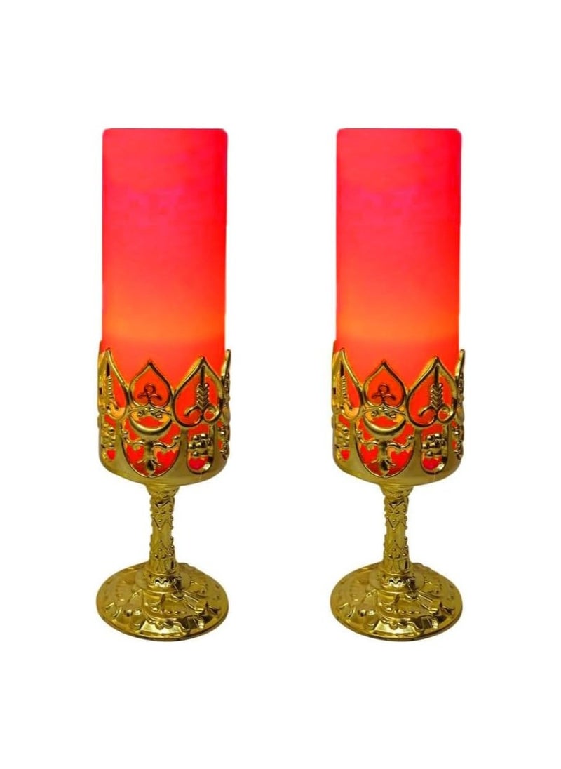 Generic - Battery Operated Light Candles with Gold Holder Set of 2, Romantic LED Light Up Candles Smokeless Aromatic Candles Decorative Candles for Home Office Special Events (Red) - Image 1
