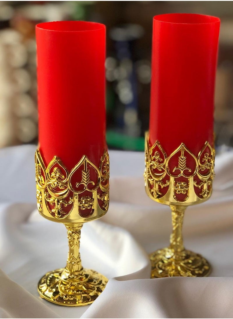 Generic - Battery Operated Light Candles with Gold Holder Set of 2, Romantic LED Light Up Candles Smokeless Aromatic Candles Decorative Candles for Home Office Special Events (Red) - Image 1