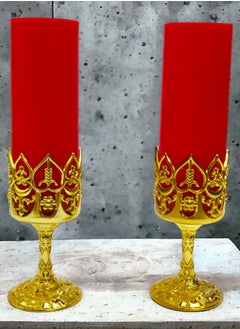 Generic Battery Operated Light Candles with Gold Holder Set of 2, Romantic LED Light Up Candles Smokeless Aromatic Candles Decorative Candles for Home Office Special Events (Red)  - Image 5