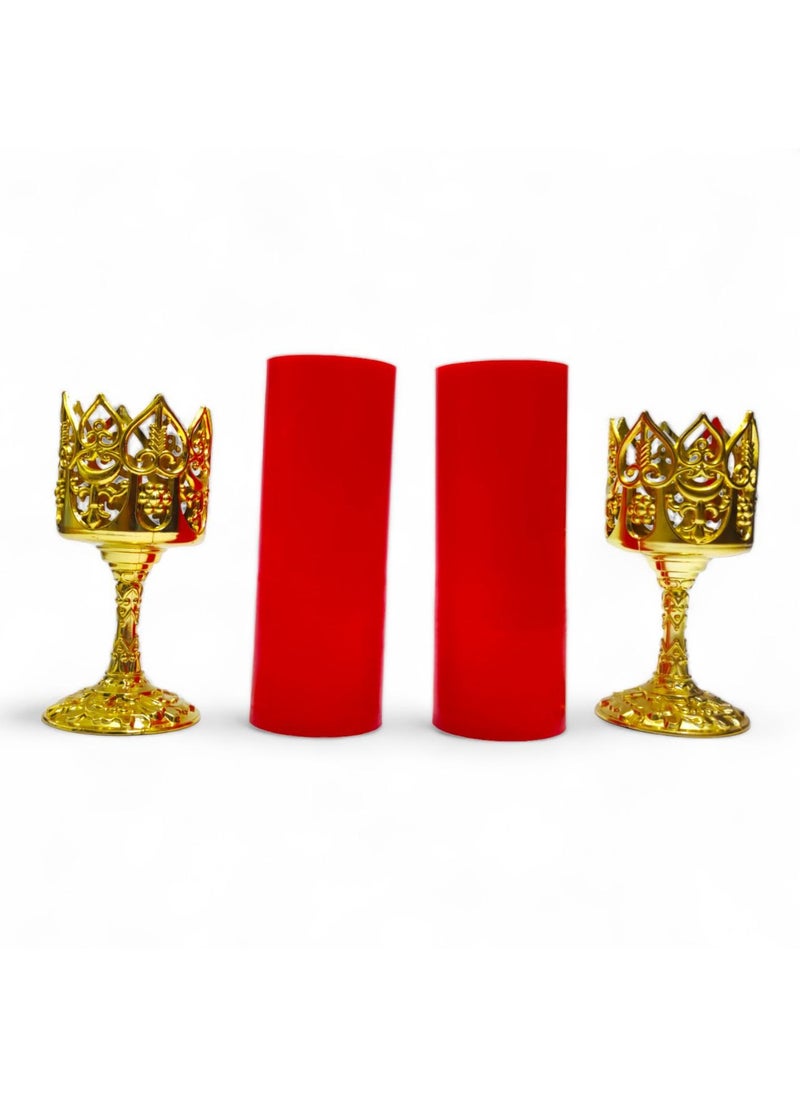 Generic - Battery Operated Light Candles with Gold Holder Set of 2, Romantic LED Light Up Candles Smokeless Aromatic Candles Decorative Candles for Home Office Special Events (Red) - Image 1