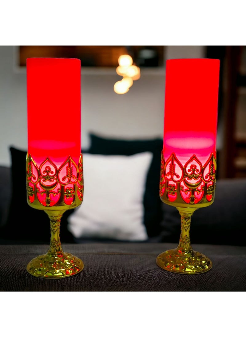 Generic - Battery Operated Light Candles with Gold Holder Set of 2, Romantic LED Light Up Candles Smokeless Aromatic Candles Decorative Candles for Home Office Special Events (Red) - Image 1