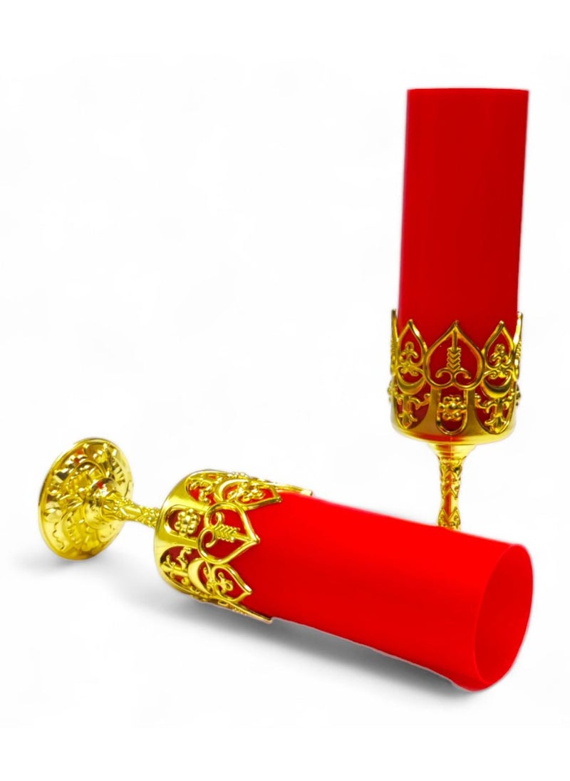 Generic - Battery Operated Light Candles with Gold Holder Set of 2, Romantic LED Light Up Candles Smokeless Aromatic Candles Decorative Candles for Home Office Special Events (Red) - Image 1