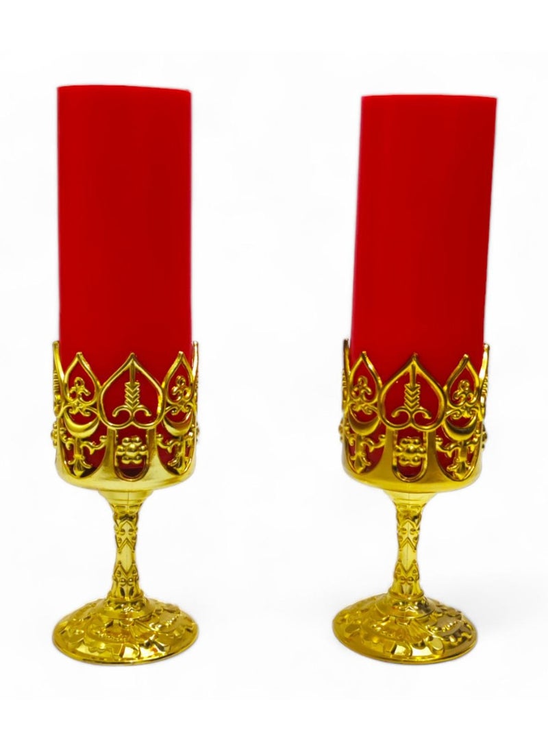 Generic - Battery Operated Light Candles with Gold Holder Set of 2, Romantic LED Light Up Candles Smokeless Aromatic Candles Decorative Candles for Home Office Special Events (Red) - Image 1