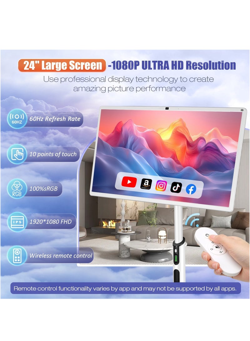 XIAN TIAN XIA 24 Inch Smart Portable TV, Rolling Tablet with Adjustable Floor Touchscreen Monitor, 8G RAM + 128G ROM | Build-in Camera | Android OS, Battery Powered 4-6 Hours - Image 2
