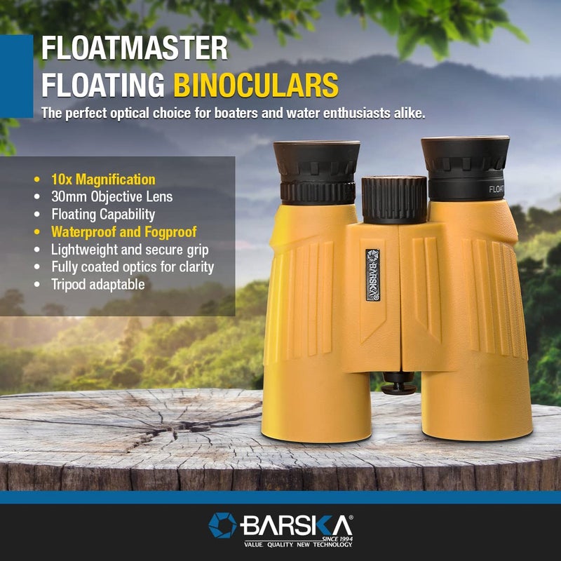 BARSKA 10x30 WP Floatmaster Binoculars (Blue Lens, Yellow) (AB11092) - Image 5