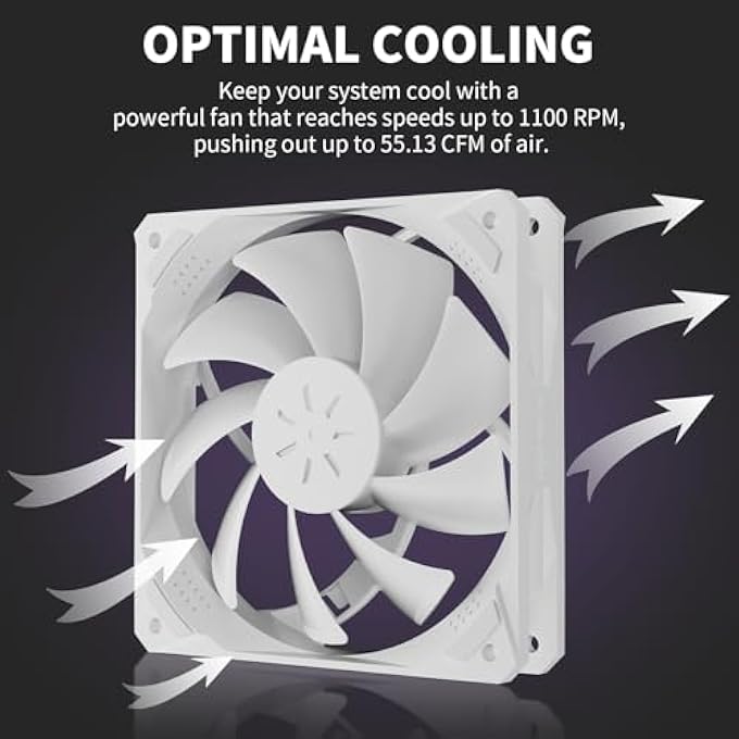 rayihni 120MM WHITE COMPUTER CASE FAN,MOTHERBOARD SYNC FAN,HIGH AIRFLOW,SPEED ADJUSTABLE, ARGB FAN WITH HUB AND REMOTE,LOW NOISE HYDRAULIC BEARING LONG LIFE UP TO 40,000 HOURS-6 PACK,NT1206-6 - Image 2