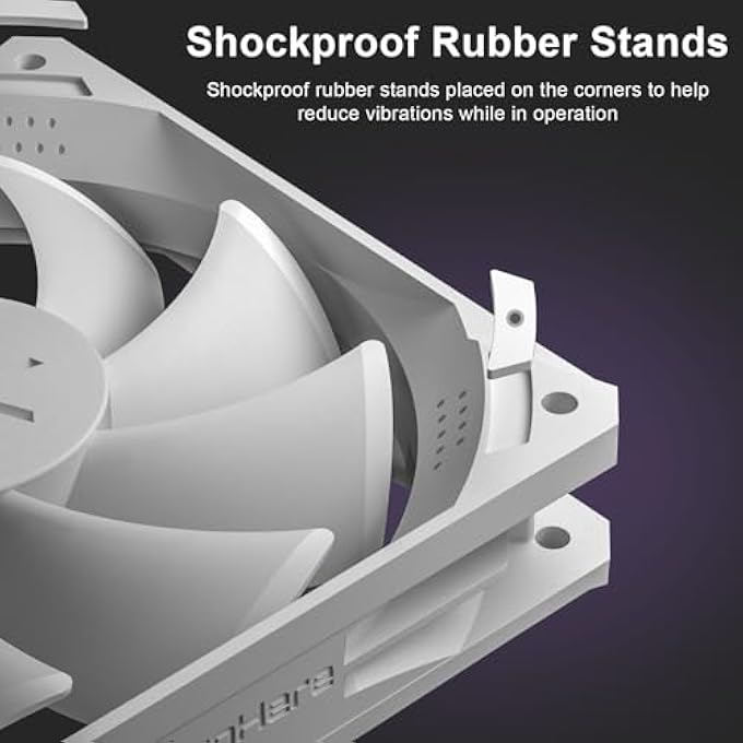 rayihni 120MM WHITE COMPUTER CASE FAN,MOTHERBOARD SYNC FAN,HIGH AIRFLOW,SPEED ADJUSTABLE, ARGB FAN WITH HUB AND REMOTE,LOW NOISE HYDRAULIC BEARING LONG LIFE UP TO 40,000 HOURS-6 PACK,NT1206-6 - Image 3