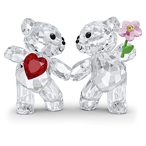 SWAROVSKI Kris Bears Happy Together Figurine Set, Clear Swarovski Crystal with a Red Heart and Pink Flower Accent, Part of the Swarovski Kris Bears Collection - Image 1