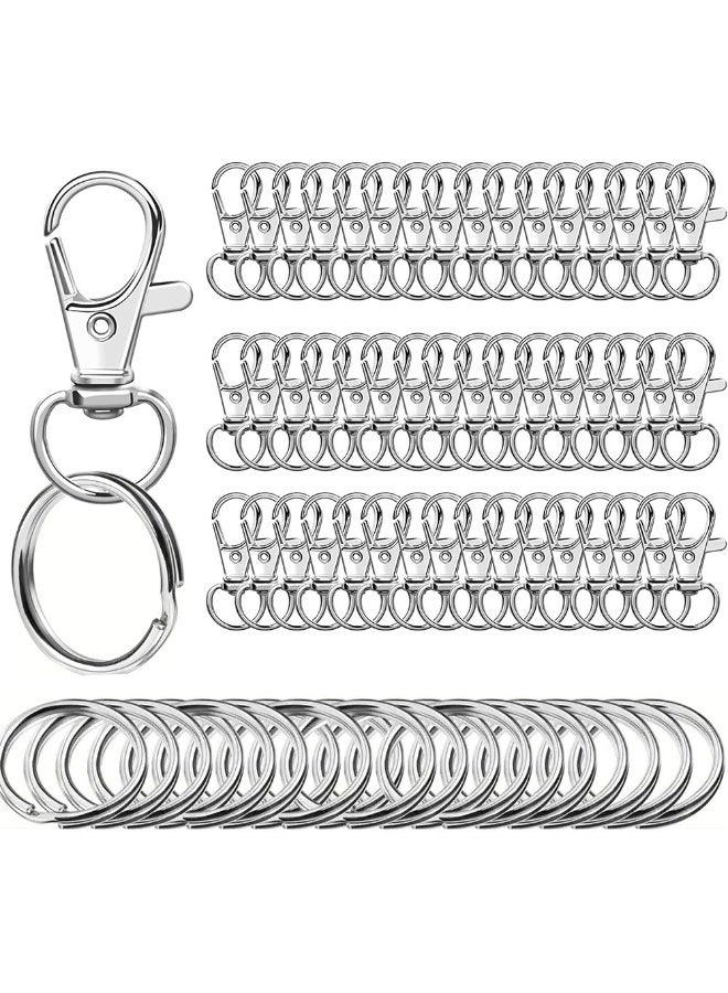 100PCS Swivel Snap Hooks with Key Rings, Premium Metal Swivel Lobster Claw Clasps Assorted Sizes (Large, Medium, Small) for Keychain Clip Lanyard, Jewelry Making, Crafts, Silver - Image 1
