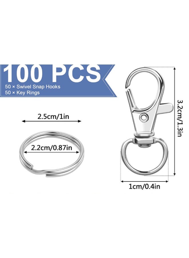 100PCS Swivel Snap Hooks with Key Rings, Premium Metal Swivel Lobster Claw Clasps Assorted Sizes (Large, Medium, Small) for Keychain Clip Lanyard, Jewelry Making, Crafts, Silver - Image 2