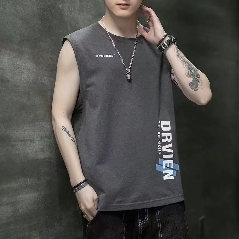 Sleeveless Mens T-Shirt Summer Boys Fashion Brand American Style Waistcoat Mens Sports Fashion Top Black - Image 5