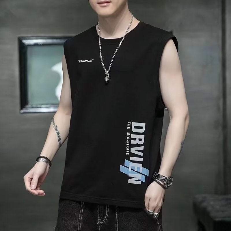 Sleeveless Mens T-Shirt Summer Boys Fashion Brand American Style Waistcoat Mens Sports Fashion Top Black - Image 2