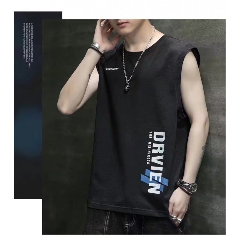 Sleeveless Mens T-Shirt Summer Boys Fashion Brand American Style Waistcoat Mens Sports Fashion Top Black - Image 1