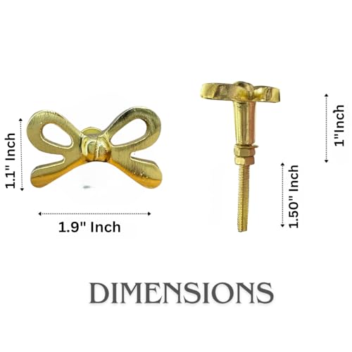 Perilla Home Set of 6 Brass Bow Knobs for Cabinet & Drawers Decorative Bow Knobs for Home Kitchen Cabinet Hardware Cupboard Metal knobs Door Dresser Wardrobe and Drawer Pulls - Image 4