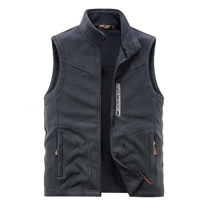 New AutumnPlus Size Mens Fleece Vest Casual Quilted Warm Shoulder Top For Leisure And Outdoor Activities Dark gray - Image 1
