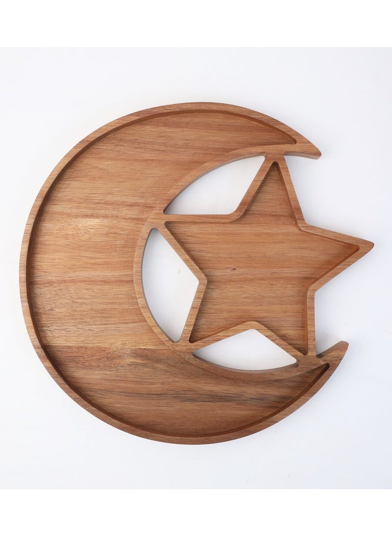 Hilalful HilalFul Wooden Platter Hilal And Star | Multipurpose | Acacia Wood | Kitchenware | Serveware | Trays for Kitchen Decoration | Home Decor Centrepieces for Eid, Ramadan, Eid Al Adha  - Image 1