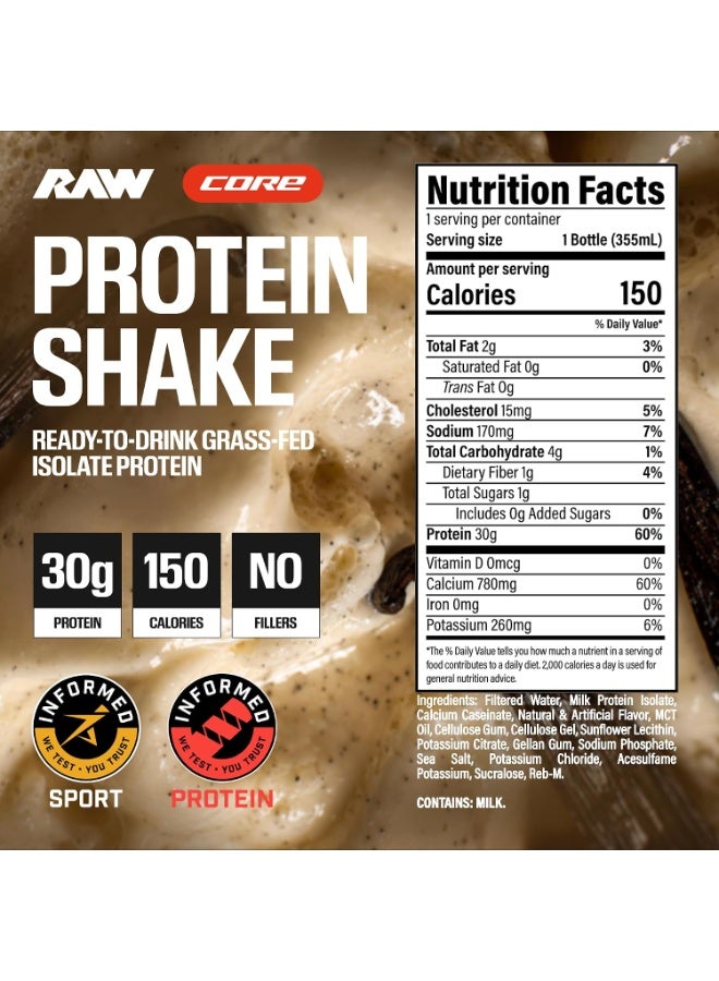 RAW Core Ready-to-Drink (RTD) Protein Shake – Cookies & Cream | 30g Grass-Fed Isolate Protein, 150 Calories, 0g Added Sugar - Image 2