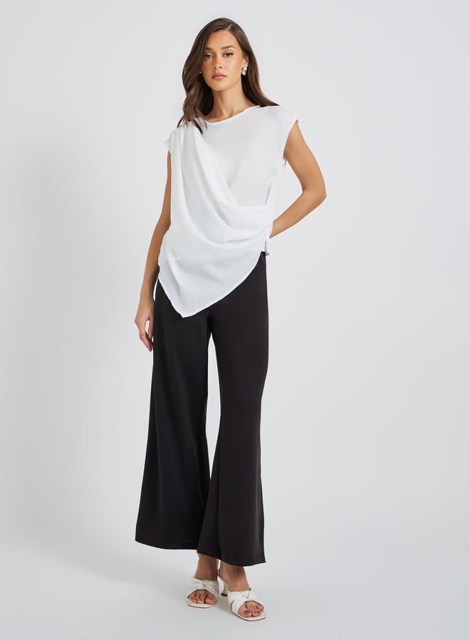 تايك تو بلوزة بياقة دائرية سادة وحافة غير متماثلة - Image 2