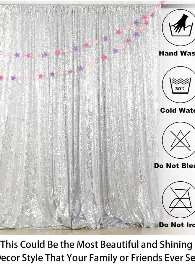 ShinyBeauty 8FTx10FT Silver Sequin Backdrop | Wedding & Birthday Party Photo Background | Glitter Curtains for Photography | Sparkly Shimmer Backdrop | Durable & Elegant Background  - Image 4