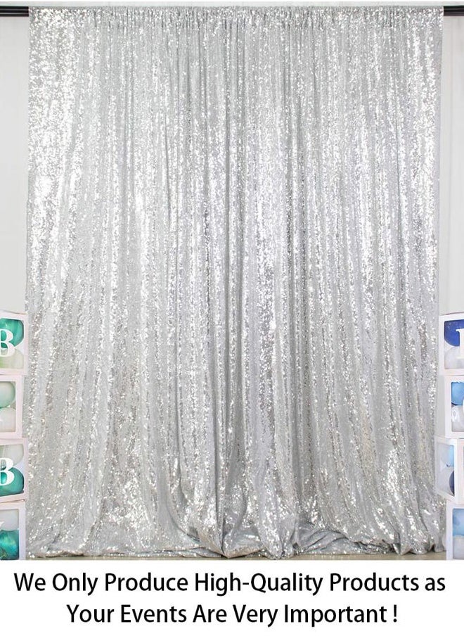 ShinyBeauty 8FTx10FT Silver Sequin Backdrop | Wedding & Birthday Party Photo Background | Glitter Curtains for Photography | Sparkly Shimmer Backdrop | Durable & Elegant Background  - Image 1