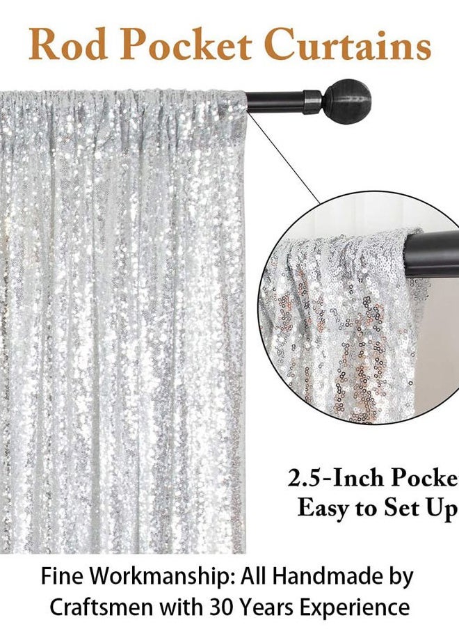 ShinyBeauty 8FTx10FT Silver Sequin Backdrop | Wedding & Birthday Party Photo Background | Glitter Curtains for Photography | Sparkly Shimmer Backdrop | Durable & Elegant Background  - Image 2