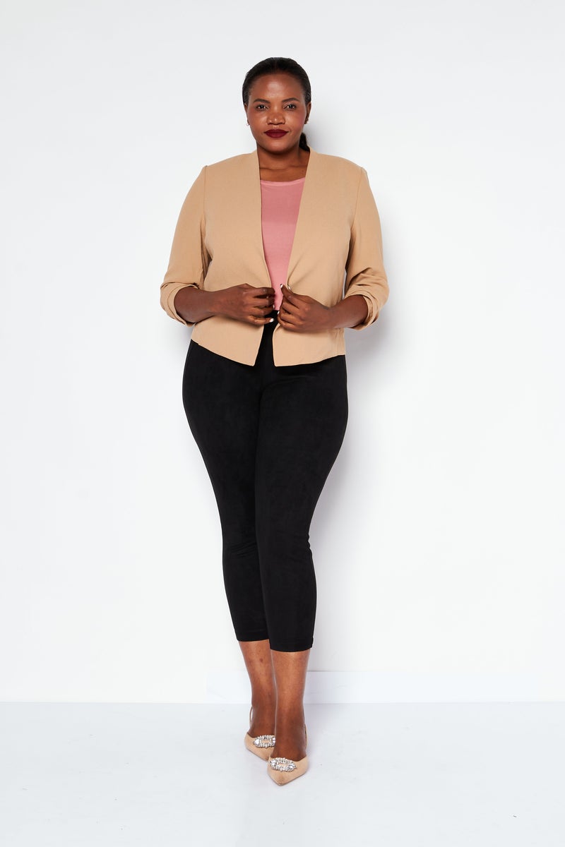 Bar III Women Plus Size Textured Blazer, Tan  - Image 1