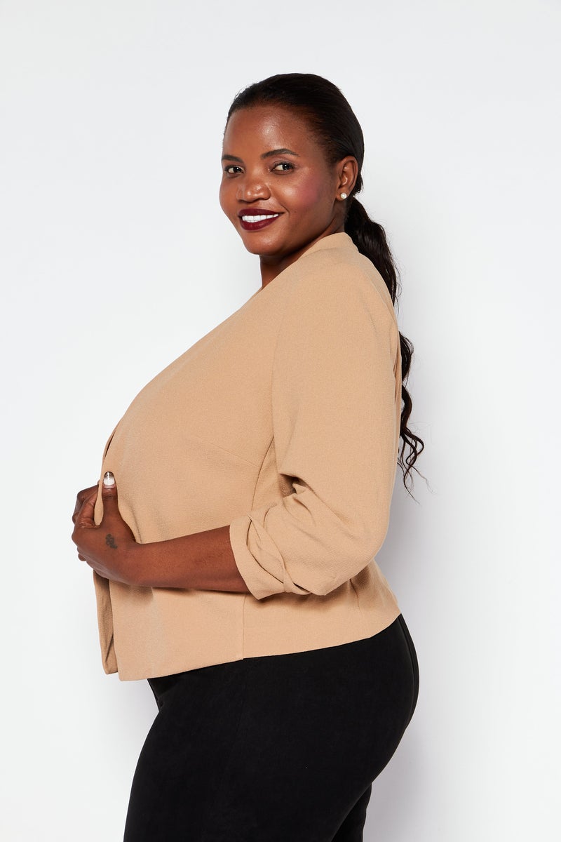 Bar III Women Plus Size Textured Blazer, Tan  - Image 3
