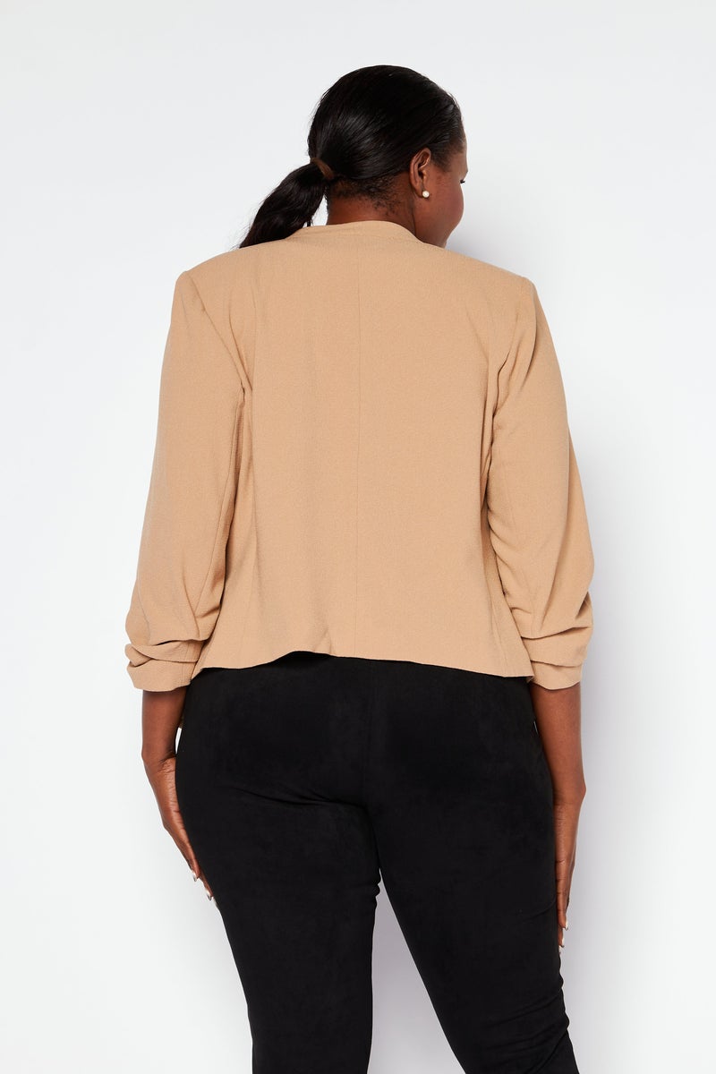Bar III Women Plus Size Textured Blazer, Tan  - Image 4