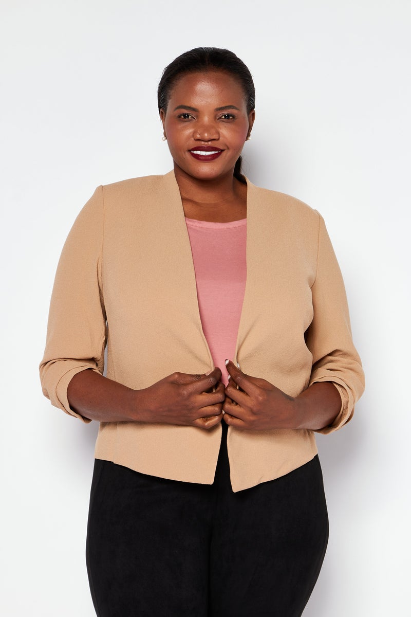 Bar III Women Plus Size Textured Blazer, Tan  - Image 2