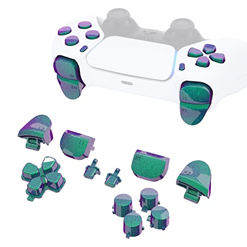 eXtremeRate Replacement D-pad R1 L1 R2 L2 Triggers Share Options Face Buttons, Chameleon Green Purple Full Set Buttons Compatible with ps5 Controller BDM-010 & BDM-020 - Image 5