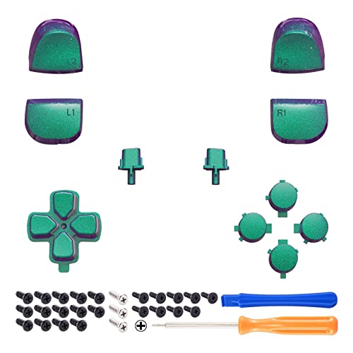 eXtremeRate Replacement D-pad R1 L1 R2 L2 Triggers Share Options Face Buttons, Chameleon Green Purple Full Set Buttons Compatible with ps5 Controller BDM-010 & BDM-020 - Image 3