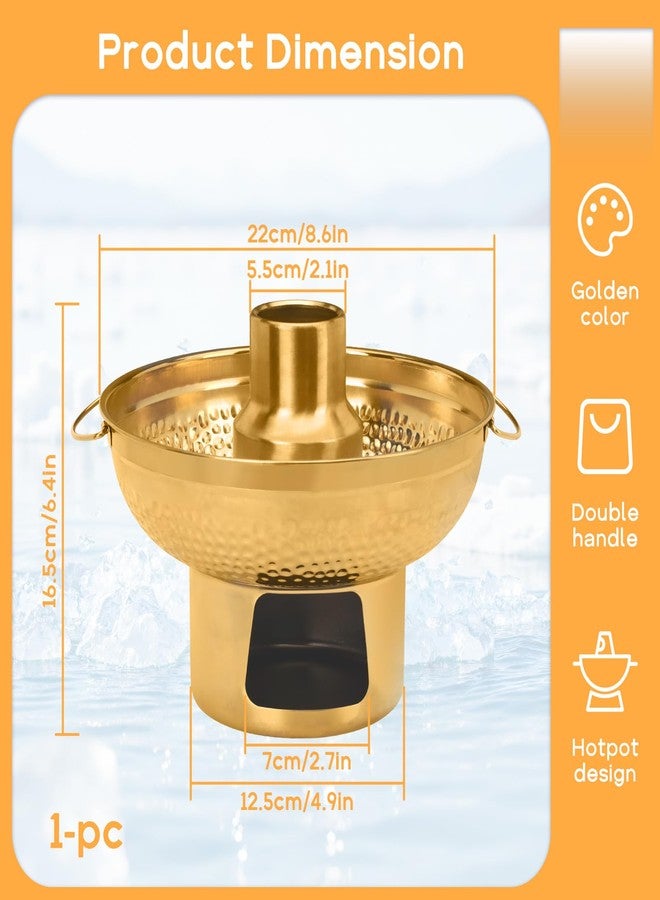 Yitexin 8.6 In 304 Stainless Steel Shrimp Cocktail Serving Dish, Groove Hotpot Chilled Serving Tray Gold with Ice Button, Cold Fruit Platter Tray for Parties Drinks Veggies Seafood Salad Sushi (Gold) - Image 2