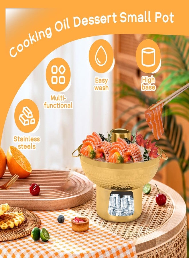 Yitexin 8.6 In 304 Stainless Steel Shrimp Cocktail Serving Dish, Groove Hotpot Chilled Serving Tray Gold with Ice Button, Cold Fruit Platter Tray for Parties Drinks Veggies Seafood Salad Sushi (Gold) - Image 3