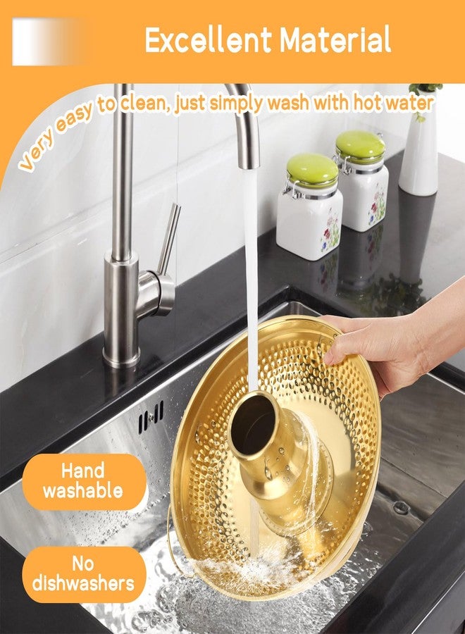 Yitexin 8.6 In 304 Stainless Steel Shrimp Cocktail Serving Dish, Groove Hotpot Chilled Serving Tray Gold with Ice Button, Cold Fruit Platter Tray for Parties Drinks Veggies Seafood Salad Sushi (Gold) - Image 5
