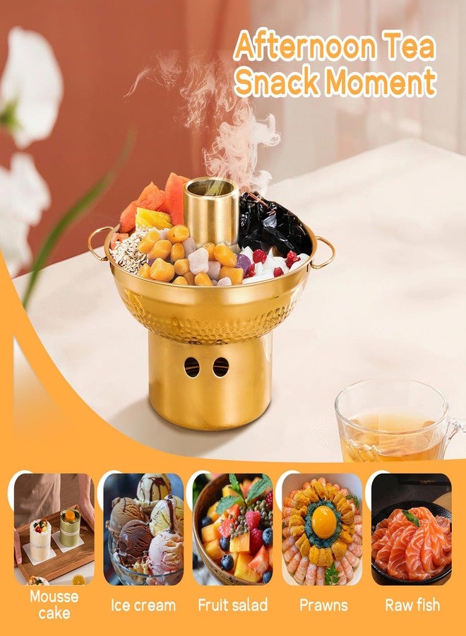 Yitexin 8.6 In 304 Stainless Steel Shrimp Cocktail Serving Dish, Groove Hotpot Chilled Serving Tray Gold with Ice Button, Cold Fruit Platter Tray for Parties Drinks Veggies Seafood Salad Sushi (Gold) - Image 4
