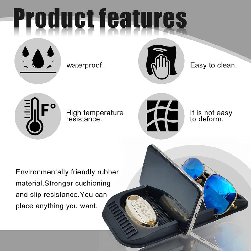 Car Anti Slip Gel Pad Cell Phone Holder, 2pcs Removable and Reusable Anti Slip Dashboard Pad with Double-Groove Tray, for Storage Phone Keychains Sunglasses - Image 4