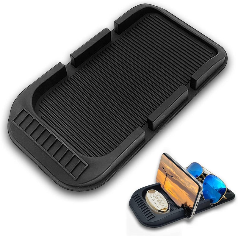 Car Anti Slip Gel Pad Cell Phone Holder, 2pcs Removable and Reusable Anti Slip Dashboard Pad with Double-Groove Tray, for Storage Phone Keychains Sunglasses - Image 1