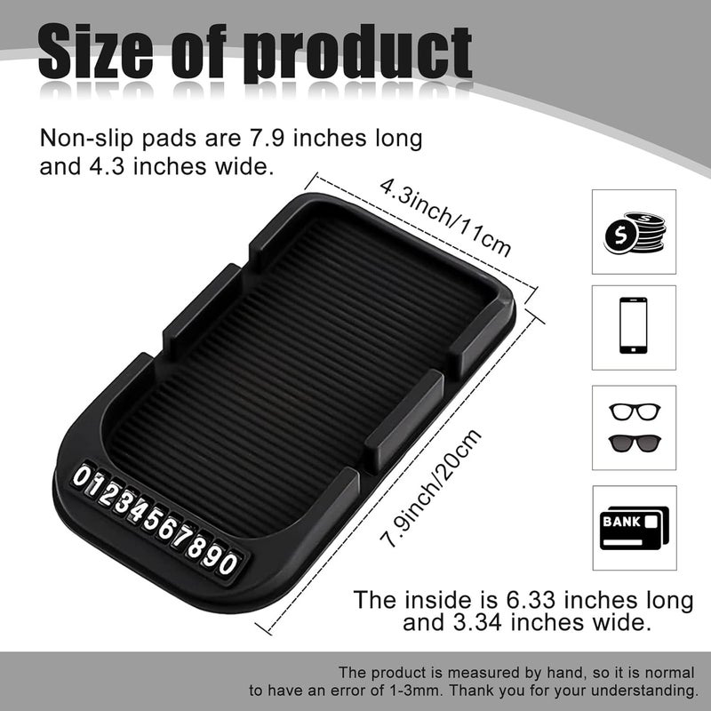 Car Anti Slip Gel Pad Cell Phone Holder, 2pcs Removable and Reusable Anti Slip Dashboard Pad with Double-Groove Tray, for Storage Phone Keychains Sunglasses - Image 2