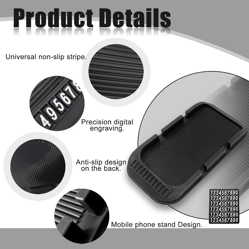 Car Anti Slip Gel Pad Cell Phone Holder, 2pcs Removable and Reusable Anti Slip Dashboard Pad with Double-Groove Tray, for Storage Phone Keychains Sunglasses - Image 3