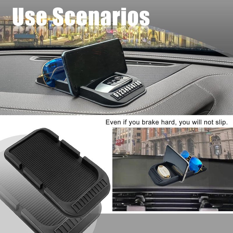 Car Anti Slip Gel Pad Cell Phone Holder, 2pcs Removable and Reusable Anti Slip Dashboard Pad with Double-Groove Tray, for Storage Phone Keychains Sunglasses - Image 5