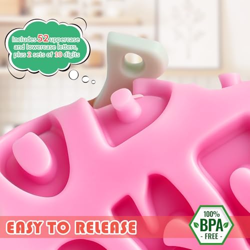 HKNMTT HKMTT Letter Molds Silicone for Chocolate Fondant Clay, Mini Size for Uppercase lowercase Alphabet Number Decorating Birthday Cake Strawberries Cake Pop Decorating Moulds BPA Free - Image 4