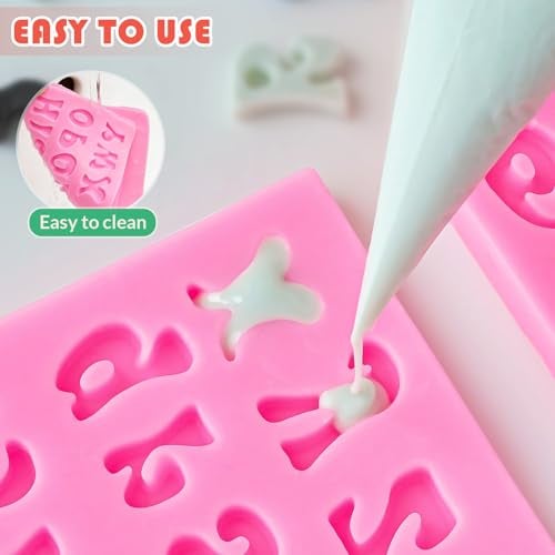 HKNMTT HKMTT Letter Molds Silicone for Chocolate Fondant Clay, Mini Size for Uppercase lowercase Alphabet Number Decorating Birthday Cake Strawberries Cake Pop Decorating Moulds BPA Free - Image 5