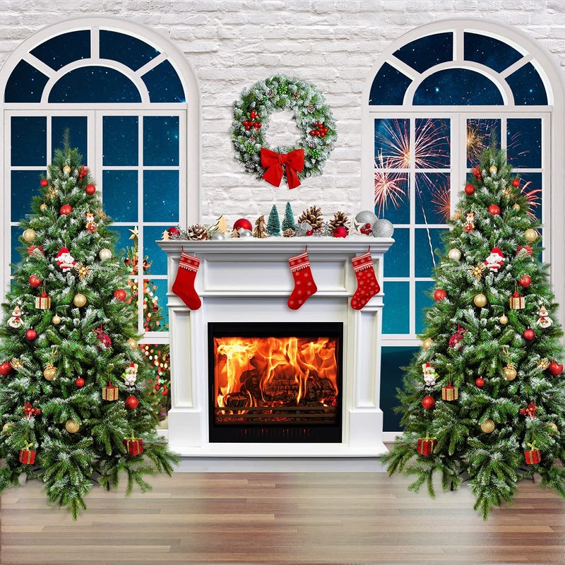 SJOLOON Christmas Backdrop for Photography with Socks Christmas Tree Backdrop for Family Gathering Party Supplies 1238610x10FT