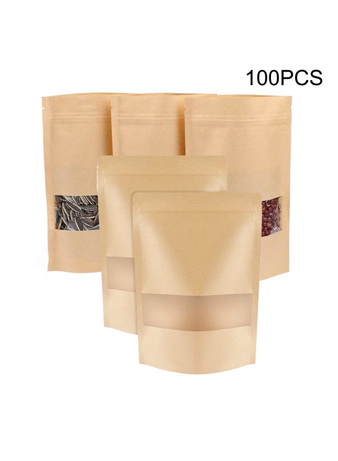 100 Pcs Kraft Stand Up Pouches Resealable Zip Lock Food Storage Bags with Matte Window for Packaging(15*22*4cm) - Image 1