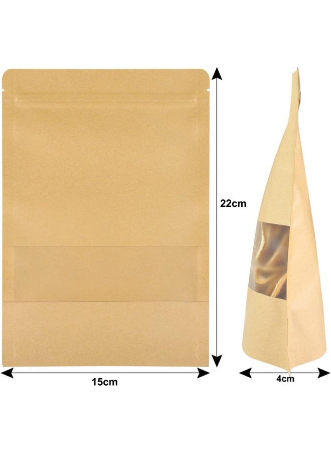 100 Pcs Kraft Stand Up Pouches Resealable Zip Lock Food Storage Bags with Matte Window for Packaging(15*22*4cm) - Image 2