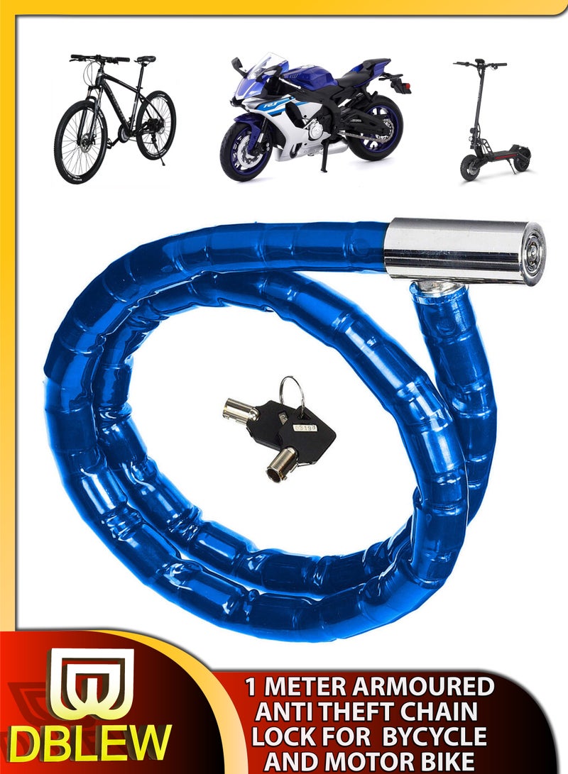 دي بلو قفل سلسلة مدرعة مضاد للسرقة للدراجة، كابل فولاذي شديد التحمل بطول 1 متر مع قفل كاميرا أنبوبي نادر، حماية عالية المستوى ضد السرقة للدراجات النارية والدراجات البخارية الكهربائية - Image 1